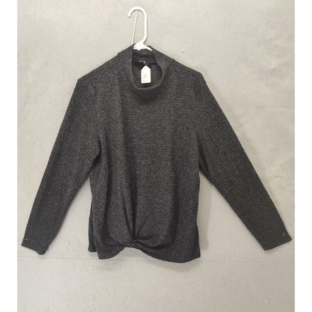 AGB Sweater Womens Large Black Textured Knit Long Sleeve Twist‎ Front Pullover